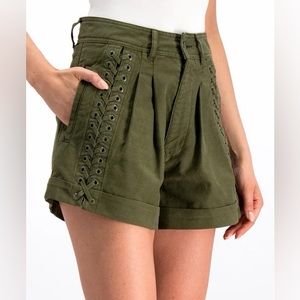 The Kooples High Rise Lace Up Military Shorts Green Size 3